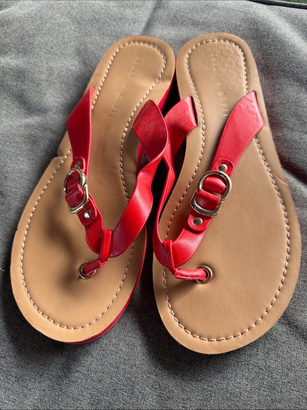 Kelly & Katie Red Braided Thong Sandals with Buckle Detail